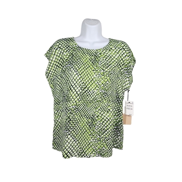 Halogen Tops - HALOGEN GEOMETRIC PRINT CAP SLEEVE BLOUSE